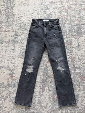 MOTHER Black Distressed Straight-Leg Jeans